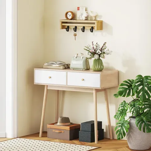 Console Style Nordique - 2 Tiroirs - Effet Bois Clair Blanc