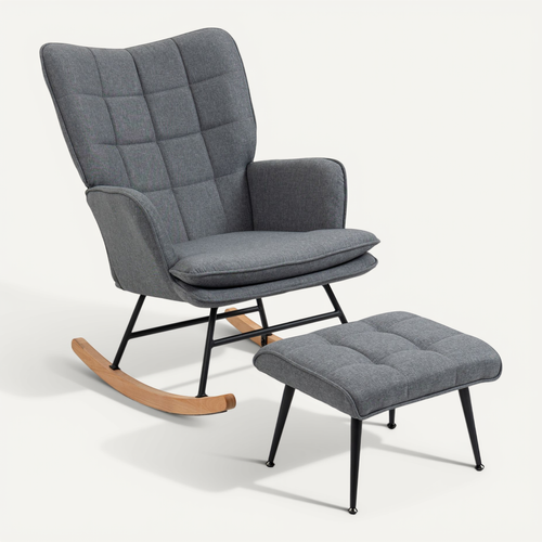 Fauteuil à Bascule Avec Repose-pieds Style Nordique Tissu Gris