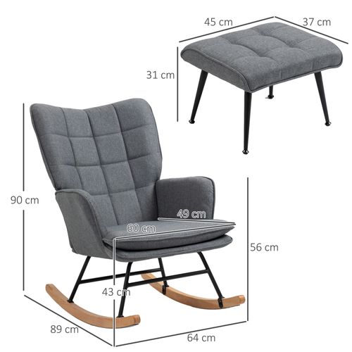Fauteuil à Bascule Avec Repose-pieds Style Nordique Tissu Gris