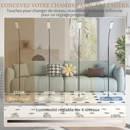 Lampadaire LED Dimmable Réglable Avec Télécommande H.175 Cm Noir