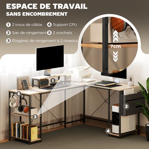 Bureau D'angle Modulable Style Industriel Acier Noir Effet Bois
