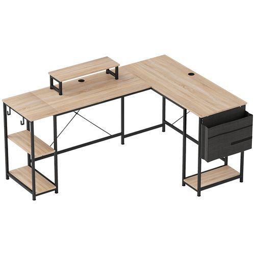 Bureau D'angle Modulable Style Industriel Acier Noir Effet Bois