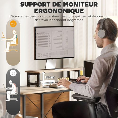 Bureau D'angle Modulable Style Industriel Acier Noir Effet Bois