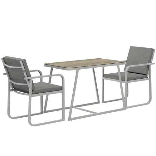 Salon De Jardin Design Relax 2 Personnes 3 Pièces Coussins Déhoussables Gris