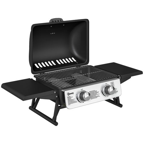 Barbecue Gaz De Table Compact Portable Avec Couvercle 2 Brûleurs 5,6kw
