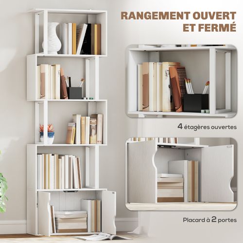 Bibliothèque Design Zig Zag - 4 étagères, 2 Portes