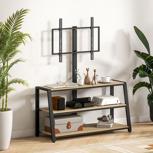 Meuble TV Avec Support Orientable 35° - 3 étagères - Acier Noir Effet Bois