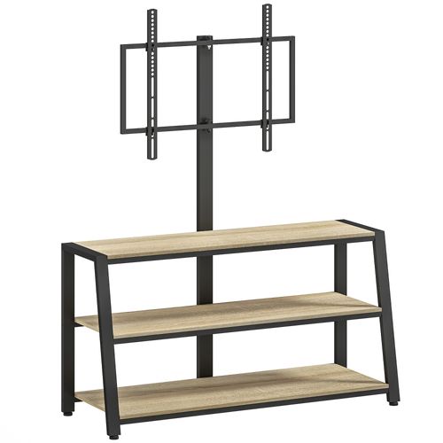 Meuble TV Avec Support Orientable 35° - 3 étagères - Acier Noir Effet Bois