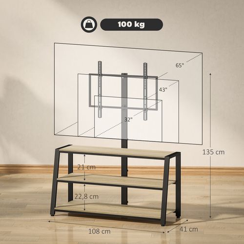 Meuble TV Avec Support Orientable 35° - 3 étagères - Acier Noir Effet Bois