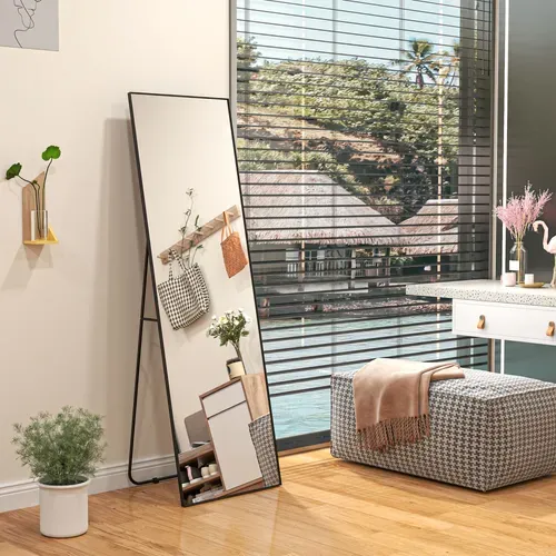 Grand Miroir Pleine Longueur Rectangulaire 50 X 160 Cm - Miroir Sur Pied Ou Mural - Noir