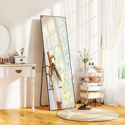Grand Miroir Pleine Longueur Rectangulaire 50 X 160 Cm - Miroir Sur Pied Ou Mural - Noir