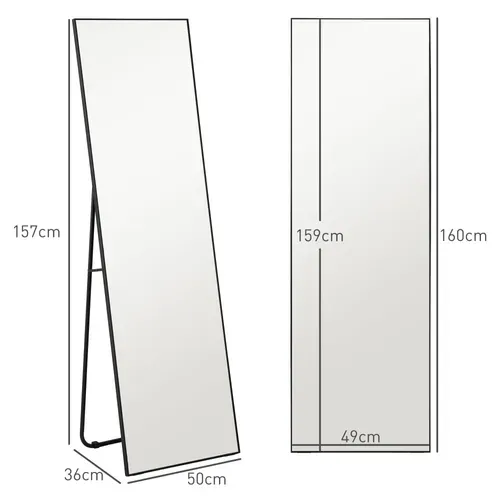 Grand Miroir Pleine Longueur Rectangulaire 50 X 160 Cm - Miroir Sur Pied Ou Mural - Noir