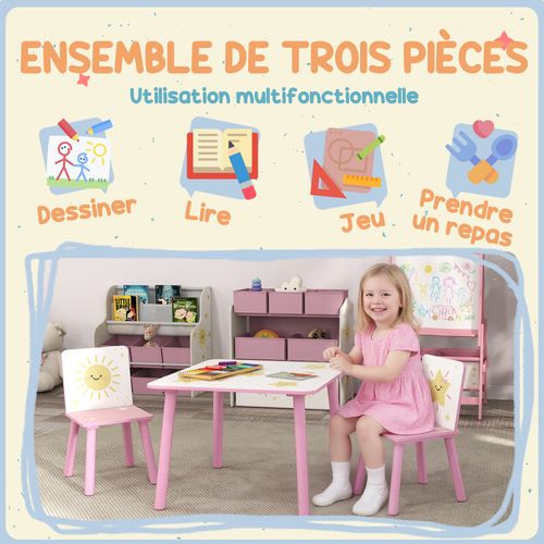 Ensemble Table Et Chaises Enfant Design étoiles Soleil Bois Pin Mdf Blanc Rose