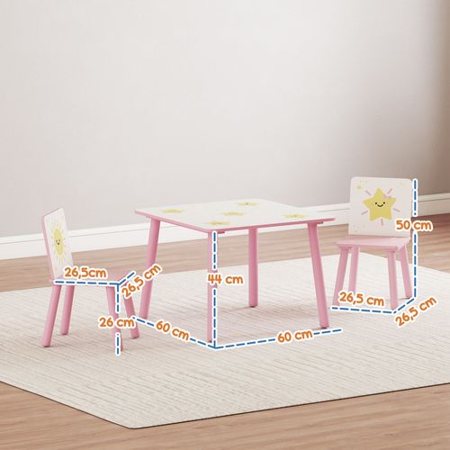 Ensemble Table Et Chaises Enfant Design étoiles Soleil Bois Pin Mdf Blanc Rose