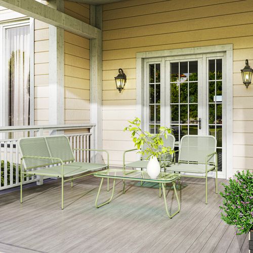 Salon De Jardin Style Acapulco 4 Places 4 Pièces Résine Filaire Vert