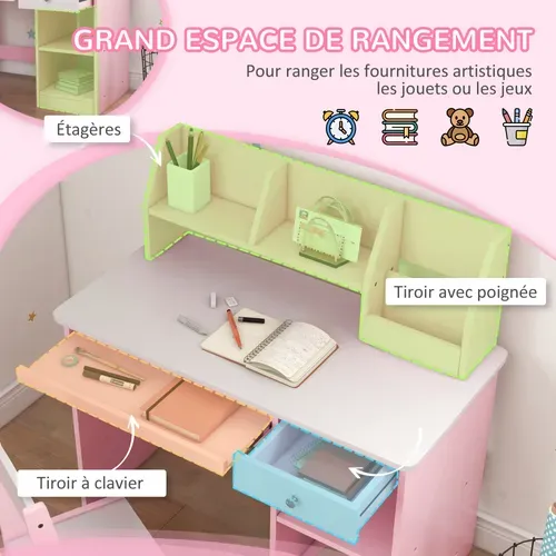 Bureau Enfant Multi-rangement - Ensemble Bureau, Chaise, étagère
