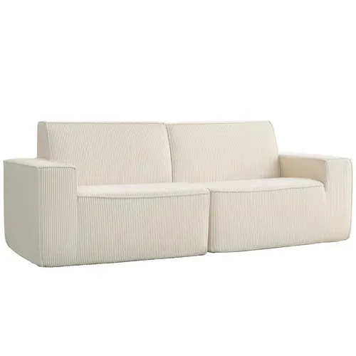 Canapé 3 Places En Velours Côtelé Grosses Côtes Beige