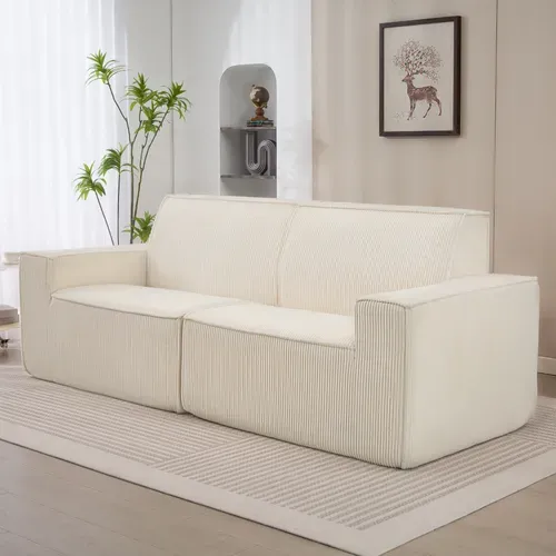 Canapé 3 Places En Velours Côtelé Grosses Côtes Beige