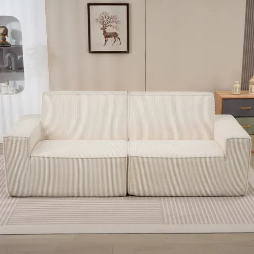 Canapé 3 Places En Velours Côtelé Grosses Côtes Beige