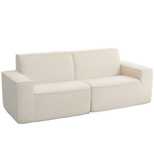 Canapé 3 Places En Velours Côtelé Grosses Côtes Beige