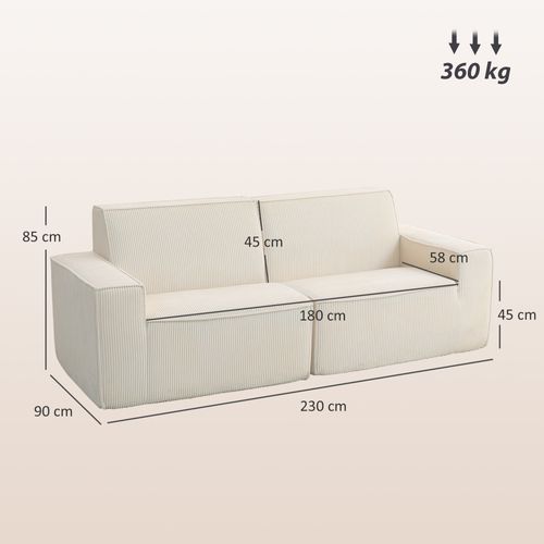 Canapé 3 Places En Velours Côtelé Grosses Côtes Beige