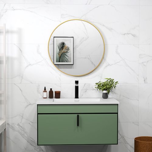 Miroir Mural Rond Dia. 70 Cm Cadre Métal Doré
