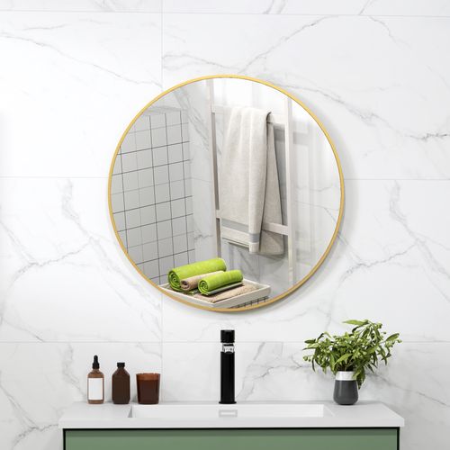 Miroir Mural Rond Dia. 70 Cm Cadre Métal Doré
