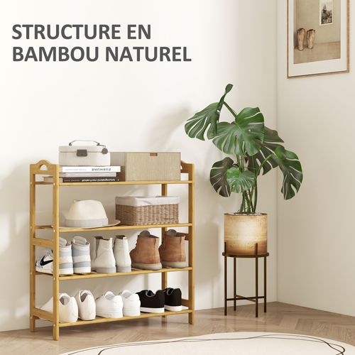 étagère Bambou Style Naturel étagère à Chaussures 4 Niveaux