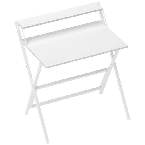 Bureau Informatique Design Pliable Avec Étagère Haute Blanc