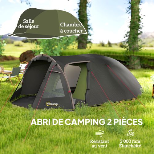 Tente Camping 6 Places - Tente Tunnel Familiale - Sac Inclus - Noir