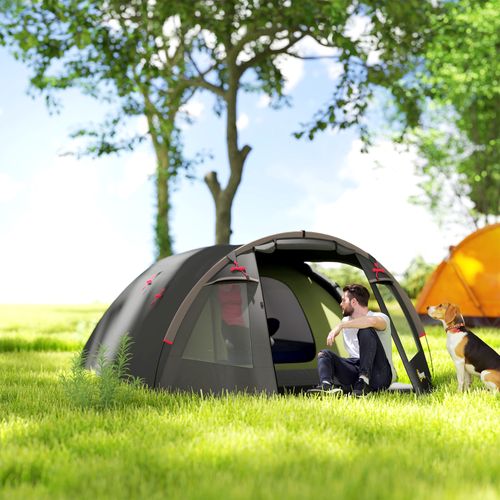 Tente Camping 6 Places - Tente Tunnel Familiale - Sac Inclus - Noir