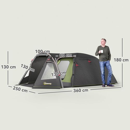 Tente Camping 6 Places - Tente Tunnel Familiale - Sac Inclus - Noir