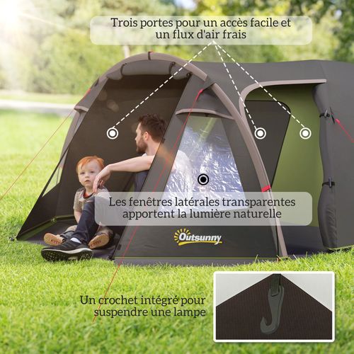 Tente Camping 6 Places - Tente Tunnel Familiale - Sac Inclus - Noir