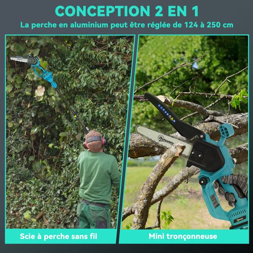Mini Tronçonneuse Sans Fil 580w 18v 8 Pouces Kit Complet Bleu