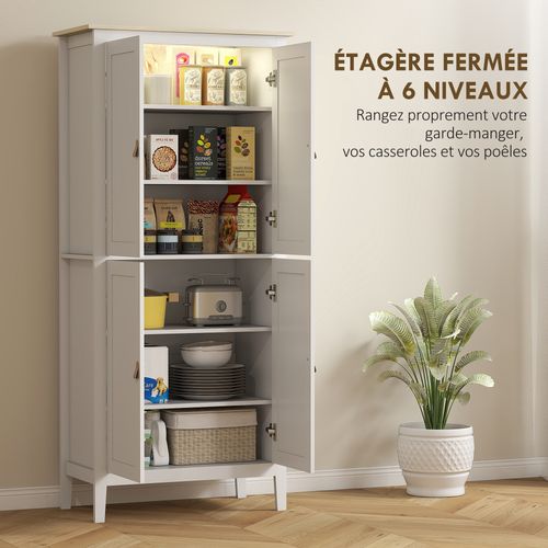 Armoire De Cuisine LED Sur Pied Style Classique Chic 4 Portes 6 Niveaux