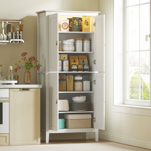 Armoire De Cuisine LED Sur Pied Style Classique Chic 4 Portes 6 Niveaux