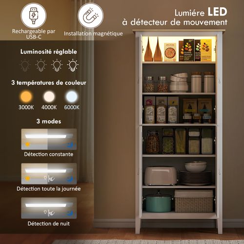 Armoire De Cuisine LED Sur Pied Style Classique Chic 4 Portes 6 Niveaux