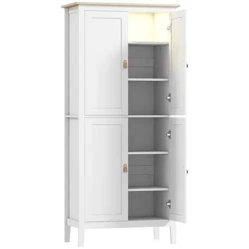 Armoire De Cuisine LED Sur Pied Style Classique Chic 4 Portes 6 Niveaux