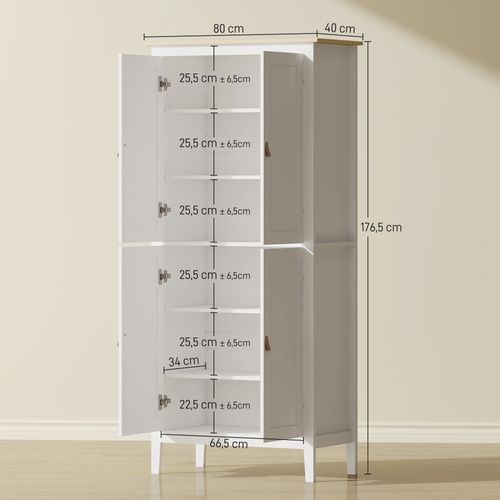 Armoire De Cuisine LED Sur Pied Style Classique Chic 4 Portes 6 Niveaux
