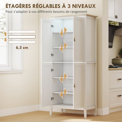 Armoire De Cuisine LED Sur Pied Style Classique Chic 4 Portes 6 Niveaux