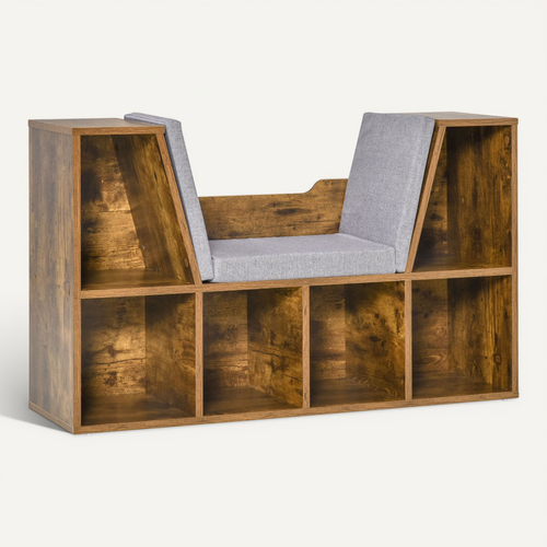 Bibliothèque Banc 2 En 1 - 6 Casiers Coussins Inclus