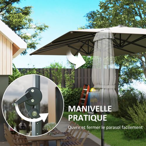 Parasol De Jardin Grande Taille Dim. 4,51 X 2,64 M Manivelle Upf 50+ Gris