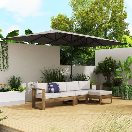 Parasol De Jardin Grande Taille Dim. 4,51 X 2,64 M Manivelle Upf 50+ Gris