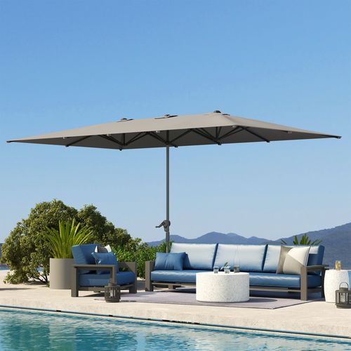 Parasol De Jardin Grande Taille Dim. 4,51 X 2,64 M Manivelle Upf 50+ Gris