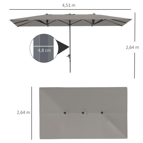 Parasol De Jardin Grande Taille Dim. 4,51 X 2,64 M Manivelle Upf 50+ Gris