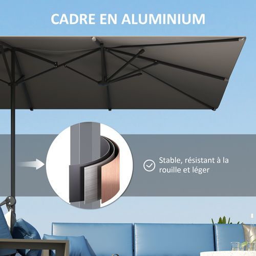 Parasol De Jardin Grande Taille Dim. 4,51 X 2,64 M Manivelle Upf 50+ Gris