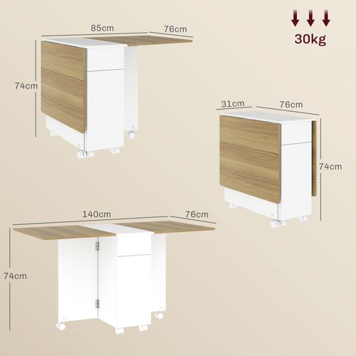 Table De Cuisine Rabattable 4-6 Personnes - 2 Tiroirs, Placard - Blanc ...