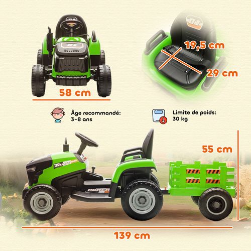 Tracteur électrique Enfant 2 En 1 – 6V Avec Remorque Amovible, Klaxon, USB, Musique, LED – Tout-terrain, Dès 3 Ans (bleu)