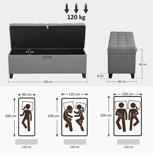 Banquette Bout De Lit Coffre Design Chesterfield Dim. 120 X 40 X 48 Cm Tissu