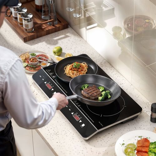 Plaque à Induction Portable 2 Feux 3500w Réglable Noir